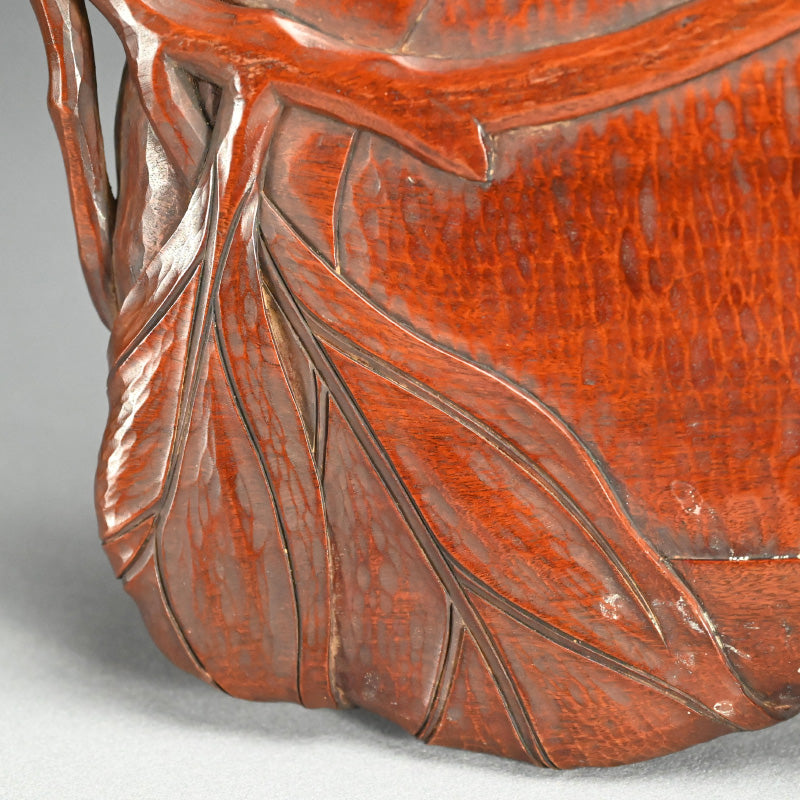 Taisho Period Carved Wooden Tea Tray ー高橋 皖山 “漢詩入 木彫香盆”