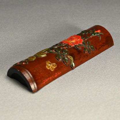 Antique Lacquered Bamboo Sago Sencha Tea Scoop, Ikkokusai ー"長寿花画茶合"
