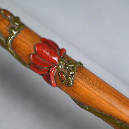 Exquisite Lacquered-Bamboo Incense Container ー金城 一国斎 "蜂花象嵌竹香筒"