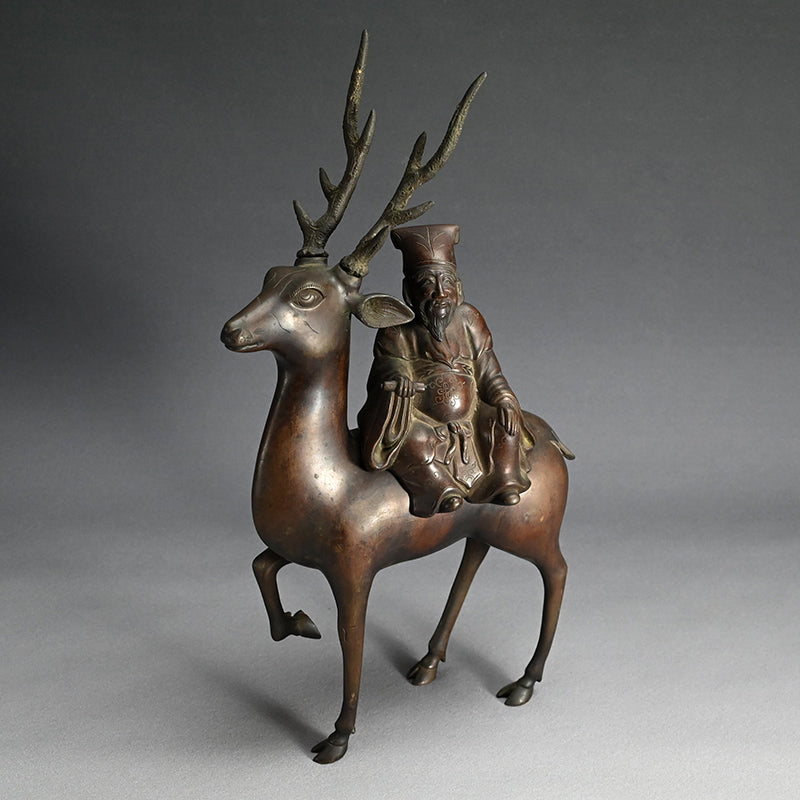 Deer & Saint, Large Antique Bronze Koro Incense Burner
