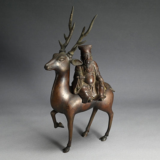 Deer & Saint, Large Antique Bronze Koro Incense Burner