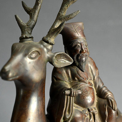 Deer & Saint, Large Antique Bronze Koro Incense Burner