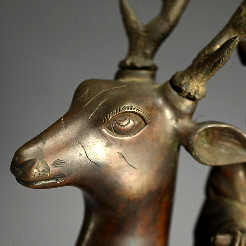 Deer & Saint, Large Antique Bronze Koro Incense Burner