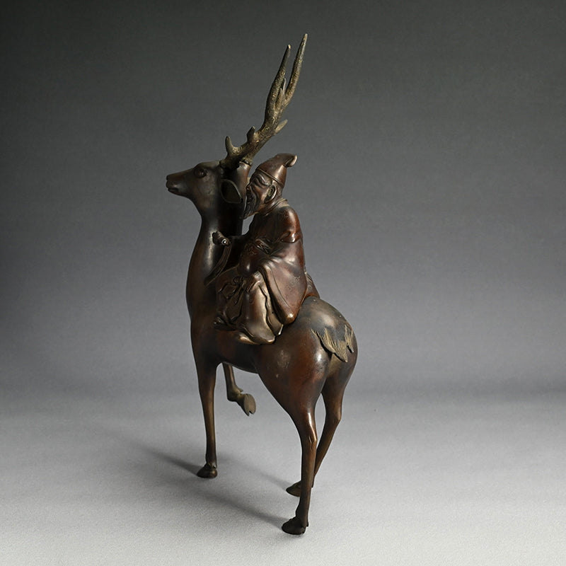 Deer & Saint, Large Antique Bronze Koro Incense Burner