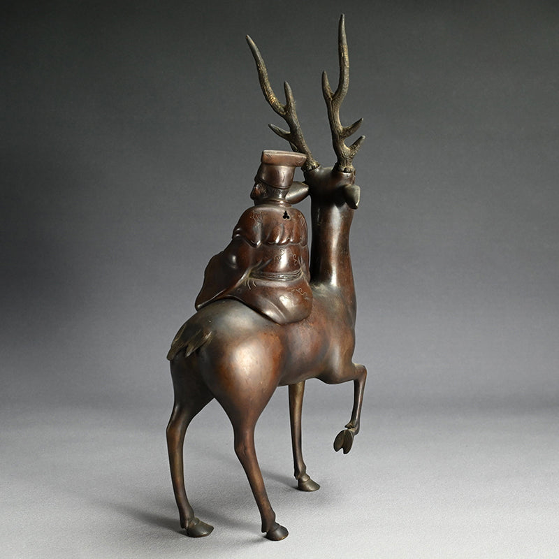 Deer & Saint, Large Antique Bronze Koro Incense Burner