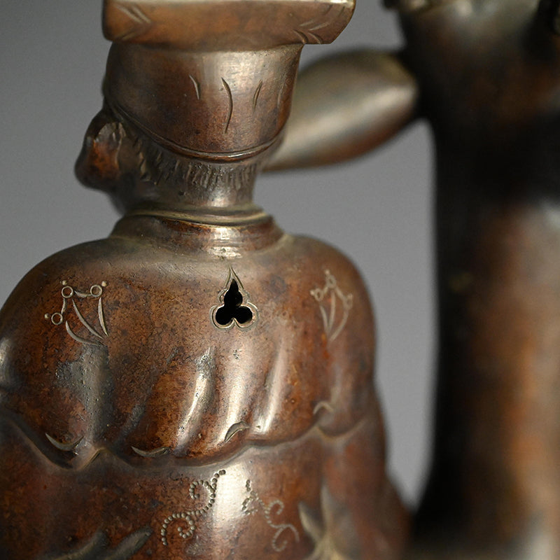 Deer & Saint, Large Antique Bronze Koro Incense Burner