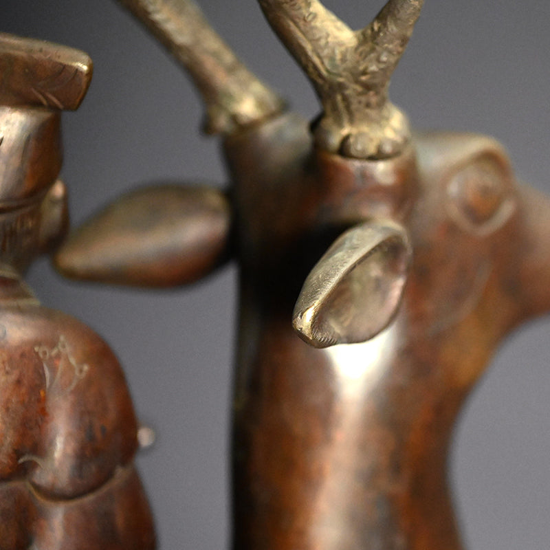 Deer & Saint, Large Antique Bronze Koro Incense Burner