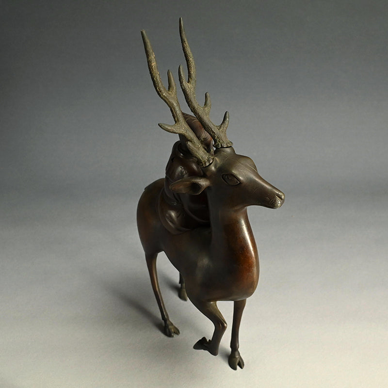 Deer & Saint, Large Antique Bronze Koro Incense Burner