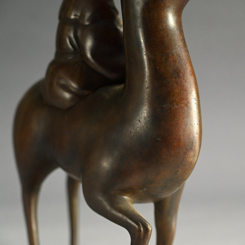 Deer & Saint, Large Antique Bronze Koro Incense Burner