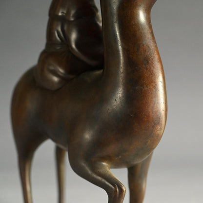 Deer & Saint, Large Antique Bronze Koro Incense Burner