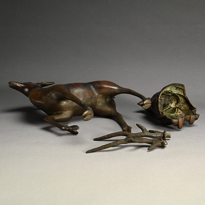 Deer & Saint, Large Antique Bronze Koro Incense Burner