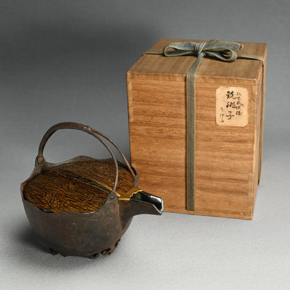 Antique Japanese Iron Choshi Sake Kettle with Silver