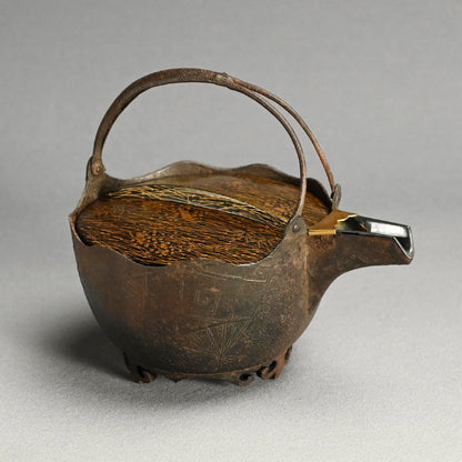Antique Japanese Iron Choshi Sake Kettle with Silver