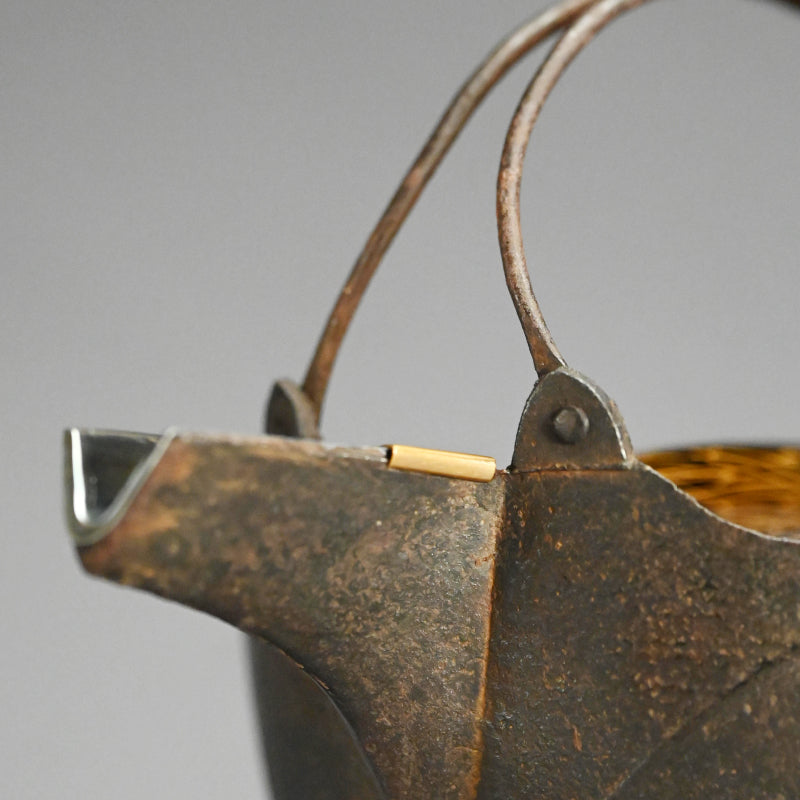 Antique Japanese Iron Choshi Sake Kettle with Silver