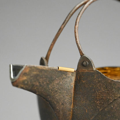 Antique Japanese Iron Choshi Sake Kettle with Silver