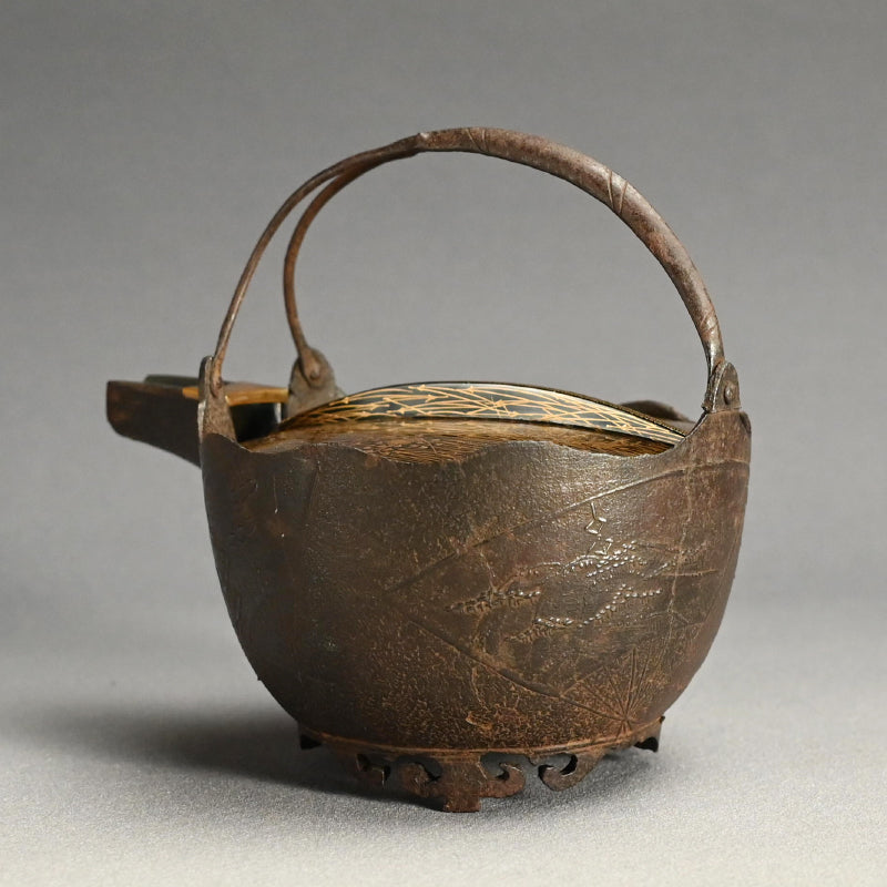 Antique Japanese Iron Choshi Sake Kettle with Silver