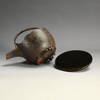 Antique Japanese Iron Choshi Sake Kettle with Silver