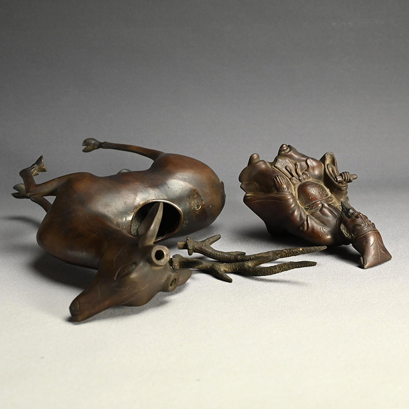 Deer & Saint, Large Antique Bronze Koro Incense Burner