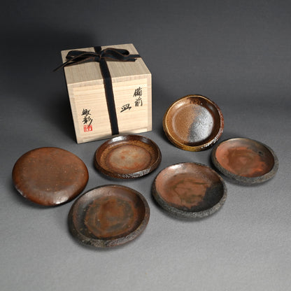 6 pc. Bizen Yohen Plate Set ー森 敏彰 “備前 皿”