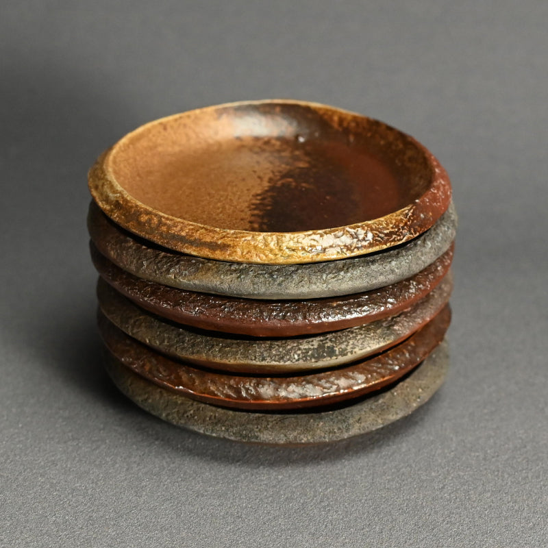 6 pc. Bizen Yohen Plate Set ー森 敏彰 “備前 皿”