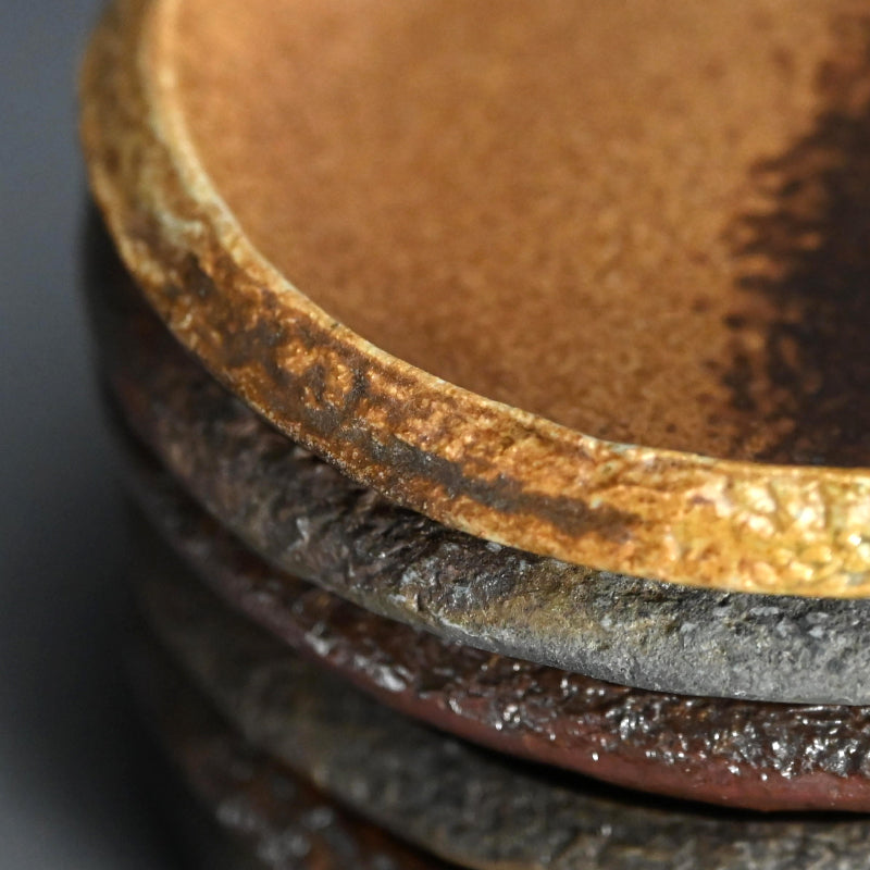 6 pc. Bizen Yohen Plate Set ー森 敏彰 “備前 皿”