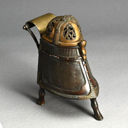 Edo p. Japanese Bronze Koro Incense Burner, Samurai Armor