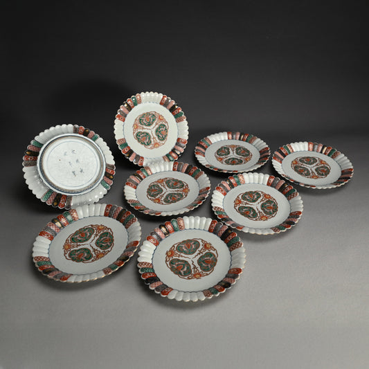 Antique Japanese Ko-Nishiki 8 pc. Porcelain Plate Set