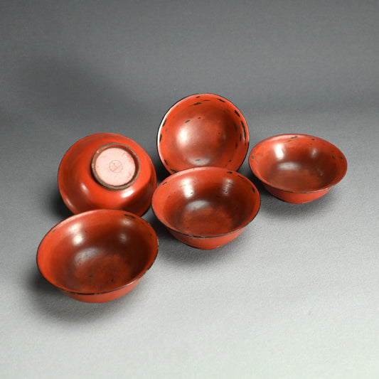 Set 5 Antique Japanese Negoro Lacquer Bowls