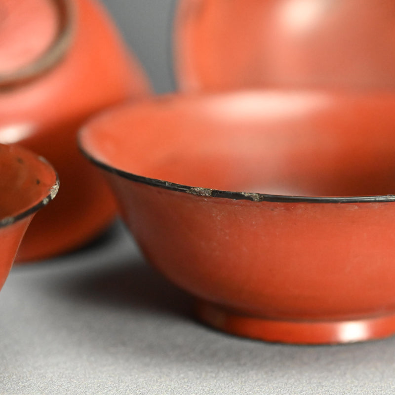 Set 5 Antique Japanese Negoro Lacquer Bowls