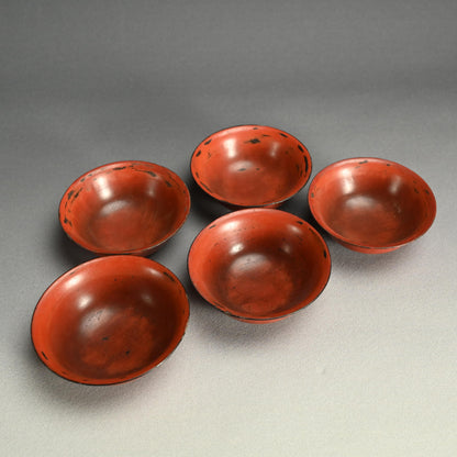 Set 5 Antique Japanese Negoro Lacquer Bowls