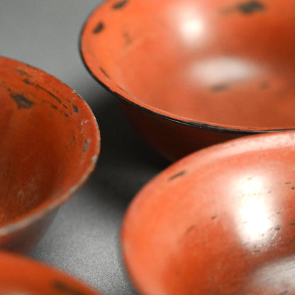 Set 5 Antique Japanese Negoro Lacquer Bowls