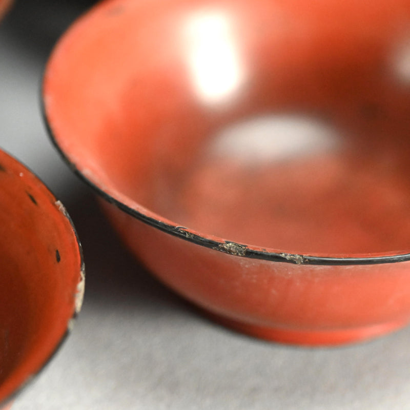 Set 5 Antique Japanese Negoro Lacquer Bowls
