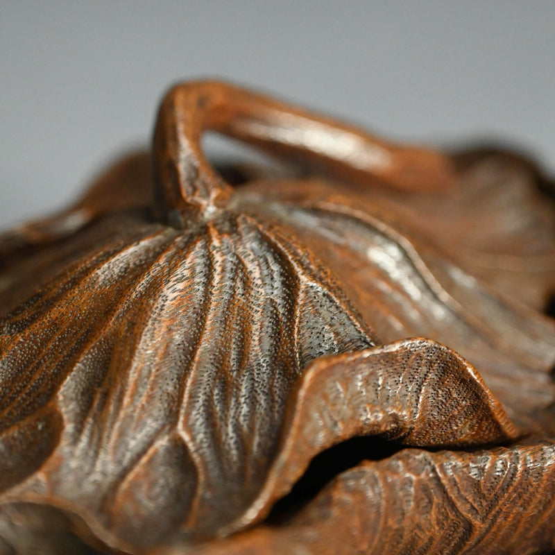 Antique Lotus-leaf-shaped Carved Wood Covered Bowl