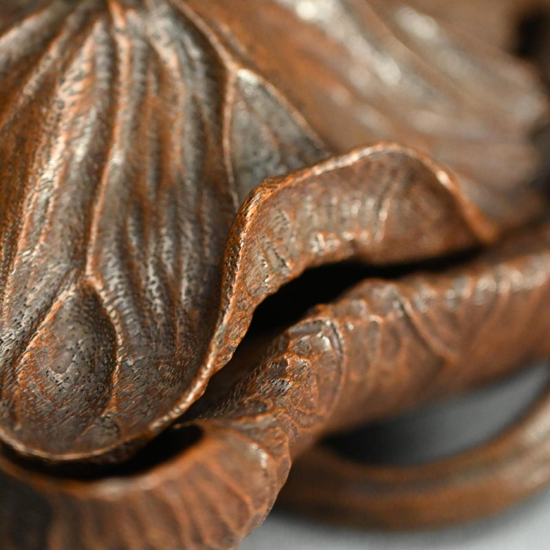 Antique Lotus-leaf-shaped Carved Wood Covered Bowl