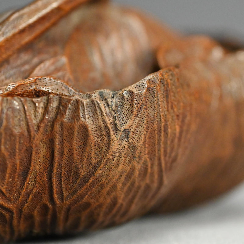 Antique Lotus-leaf-shaped Carved Wood Covered Bowl