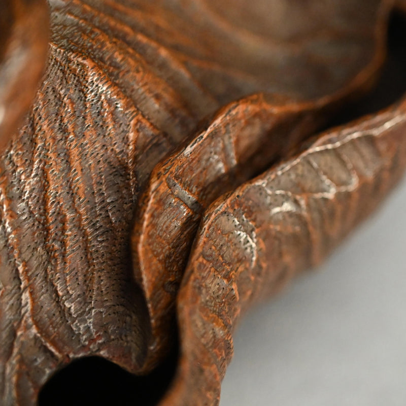 Antique Lotus-leaf-shaped Carved Wood Covered Bowl
