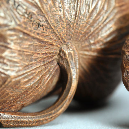 Antique Lotus-leaf-shaped Carved Wood Covered Bowl