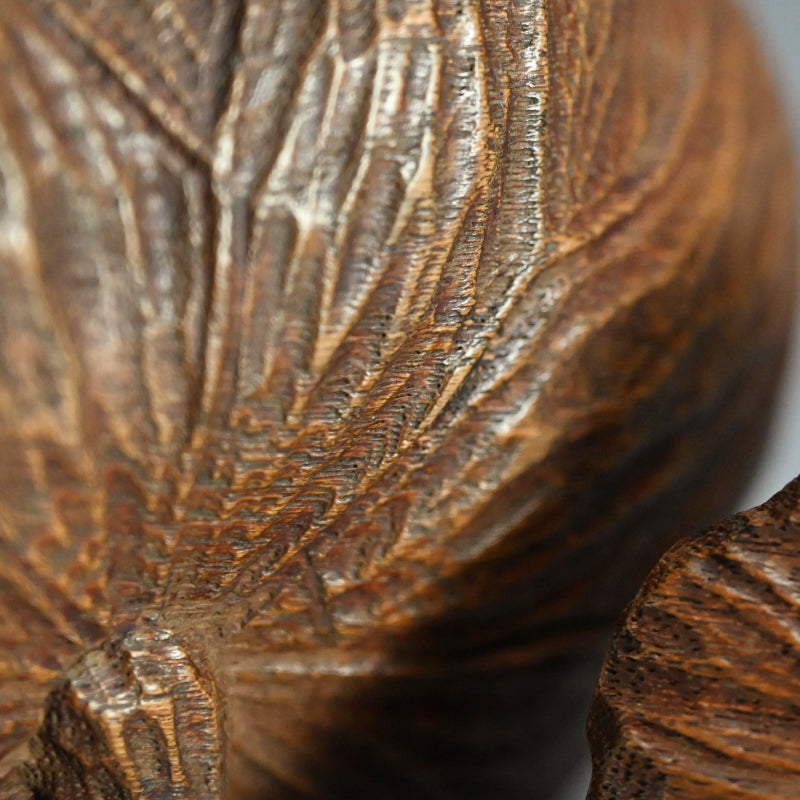 Antique Lotus-leaf-shaped Carved Wood Covered Bowl