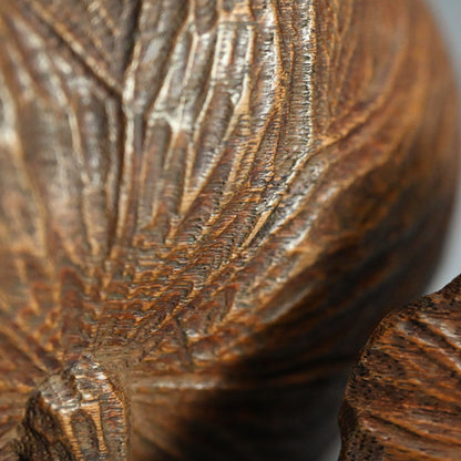 Antique Lotus-leaf-shaped Carved Wood Covered Bowl