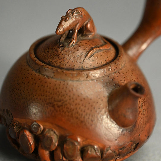 Antique Japanese Bamboo Sencha Teapot and Dish