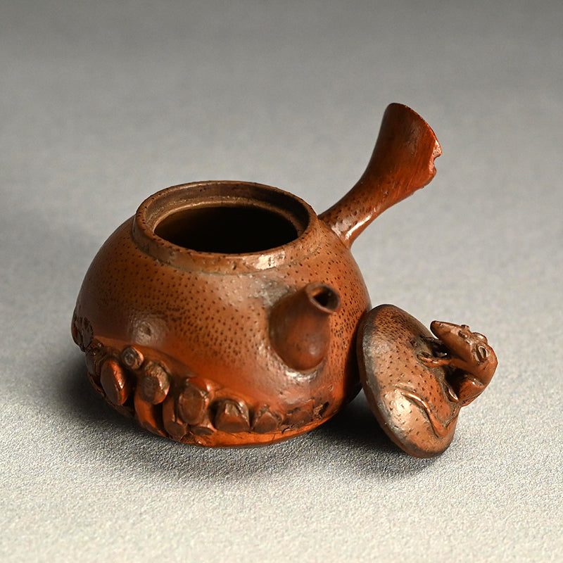 Antique Japanese Bamboo Sencha Teapot and Dish