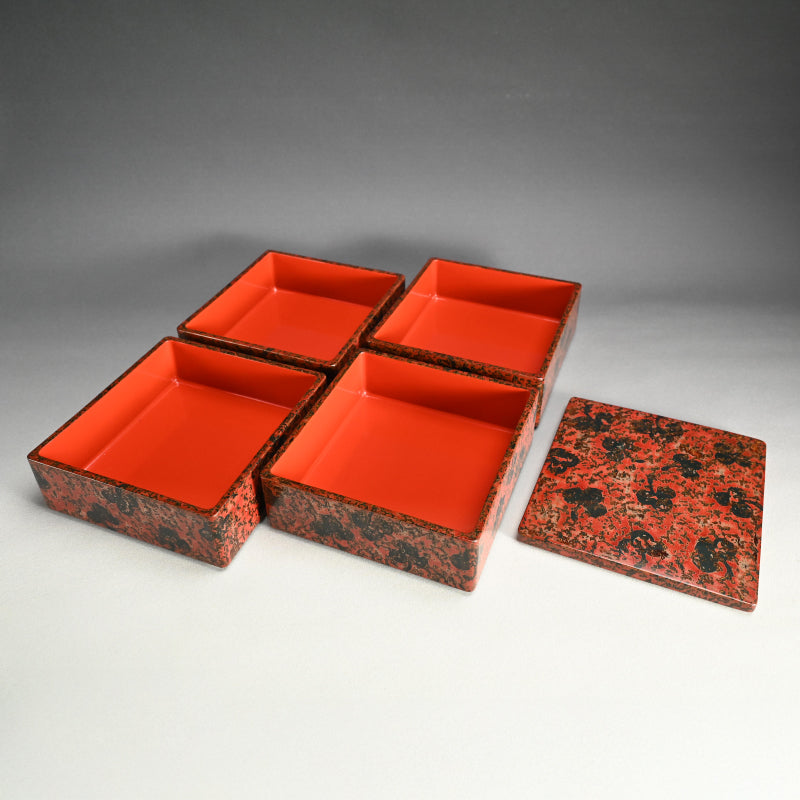 Tsugaru Nuri Antique Japanese Lacquer Jubako Stacking Box Set