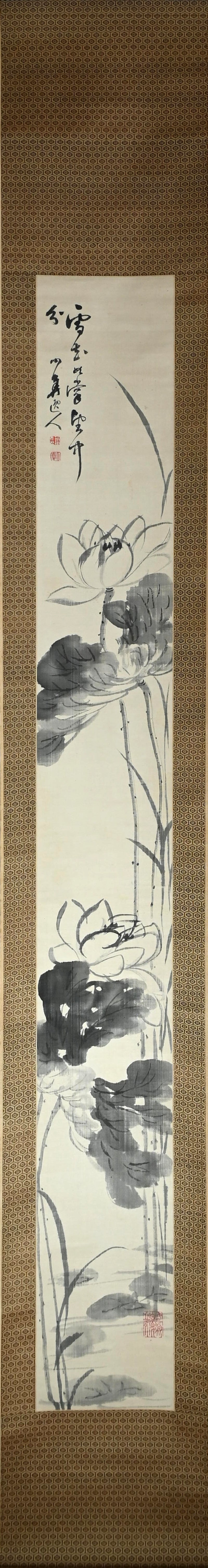 Pair Lotus Paintings by Meiji p. Master ー渡辺 小華