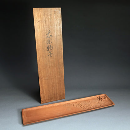 Wood Sencha Tea Tray Carved with Grape Motif