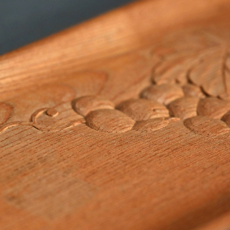 Wood Sencha Tea Tray Carved with Grape Motif