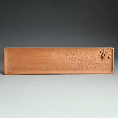 Wood Sencha Tea Tray Carved with Grape Motif