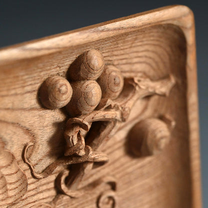 Wood Sencha Tea Tray Carved with Grape Motif