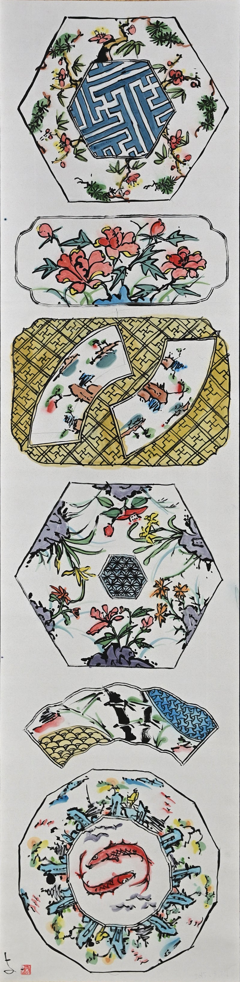 Colorful Ceramic Plate Study Scroll, Sara no Keshiki ー重森 陽子 "皿ノ景色"