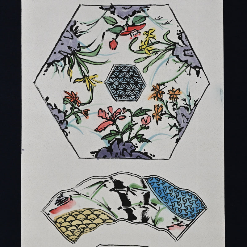 Colorful Ceramic Plate Study Scroll, Sara no Keshiki ー重森 陽子 "皿ノ景色"