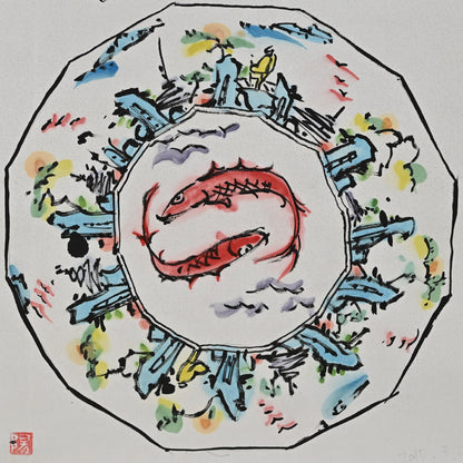 Colorful Ceramic Plate Study Scroll, Sara no Keshiki ー重森 陽子 "皿ノ景色"